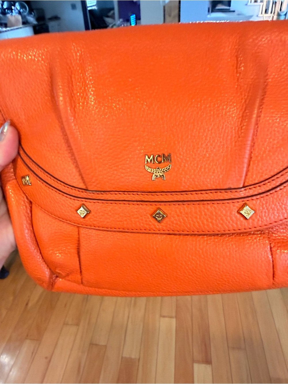 MCM Orange Pebbled Leather two way Chain-Handle Shoulder Bag FLASH SALE - Picture 8 of 10